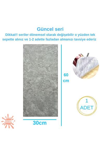 Renkli Duvarlar Bs1753 - Flexible Adhesive 60X30Cm Marble Pattern Bathroom Wc Wall Cover Panel - 1 Piece