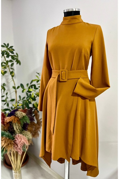 VENÜS MODA by Pınar Rochie Culoare muștar Maneci lungi Xs Rochie cu centură c...