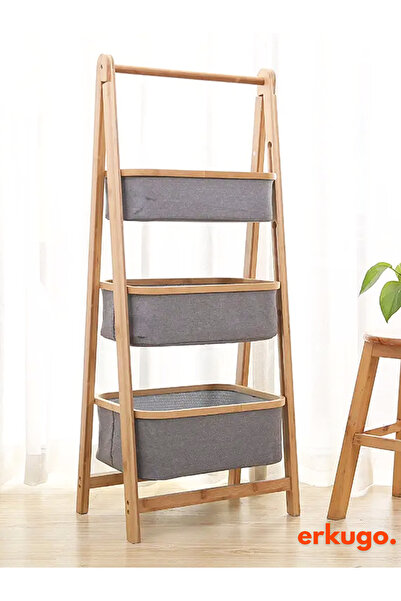 ERKUGO 3 Katlı Bambu Katlanır Ayaklı Mutfak, Banyo Organizeri, Patates Soğan Sepeti, Çamaşır Sepeti