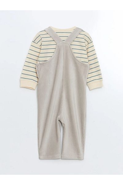 LC Waikiki Lcw Baby Gray Basic Baby Boy Salopet and T-Shirt 2-Piece