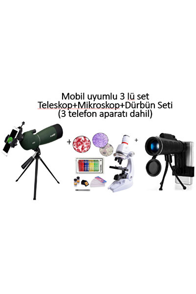 lizer Mobil uyumlu 3 lü set Kaliteli Teleskop+Mikroskop+Dürbün Seti (3 telefo...