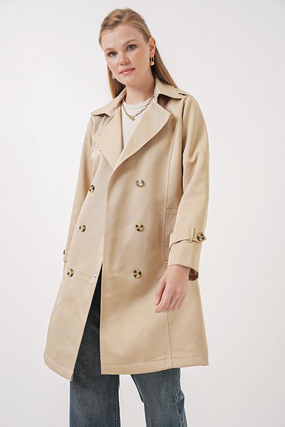 Bigdart Beige 5935 Model Double Breasted Collar Trench Coat