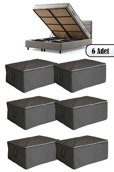 ADARYA HOME 6 Pieces - Underfloor and Sofa Bed Storage 60 X 40 X 22 cm (Anthracite-Plain)