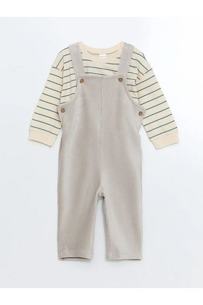 LC Waikiki Lcw Baby Gray Basic Baby Boy Salopet and T-Shirt 2-Piece