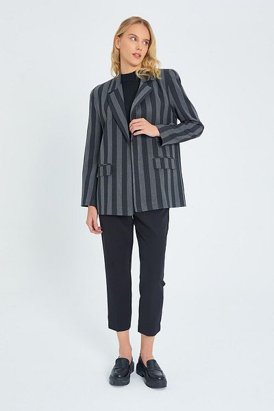 Mixray 4577 Model Grey Γυναικείο Blazer - Χοντρό ριγέ μπουφάν