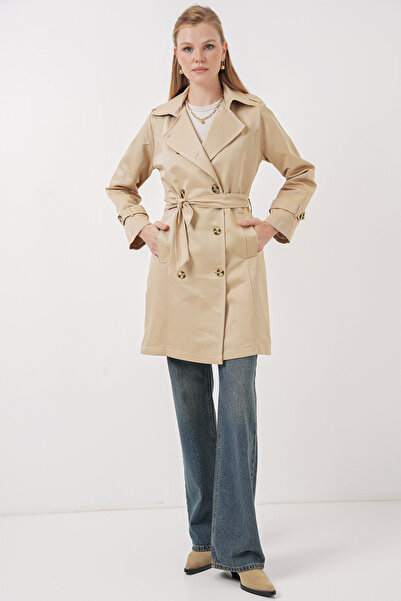 Bigdart Beige 5935 Model Double Breasted Collar Trench Coat