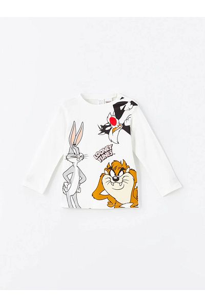 LC Waikiki Ecru Crew Neck Bugs Bunny Printed Girls' Pajama Suit