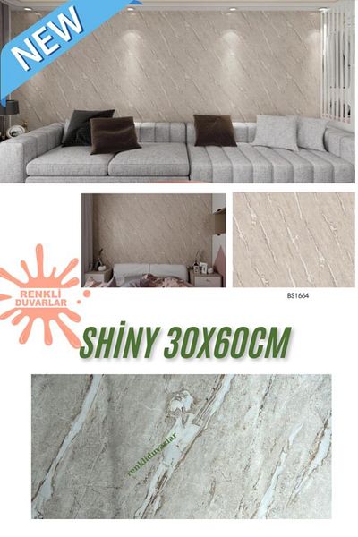 Renkli Duvarlar Bs1664 - 60X30Cm Flexible and Adhesive Marble Pattern Bathroom Wall Cover Panel 1 Piece