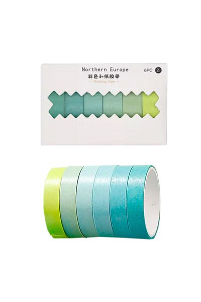 Limmy Πράσινη Vintage Washi Tape - Πακέτο με 6 Χρωματιστά Χαρτί Μάσκας Ταινιών