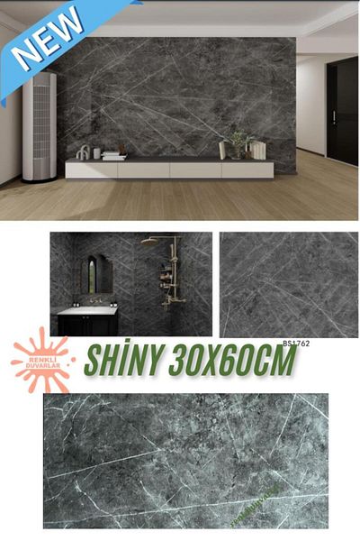 Renkli Duvarlar Bs1762 - Flexible and Adhesive 60X30Cm Marble Patterned Bathroom Panel