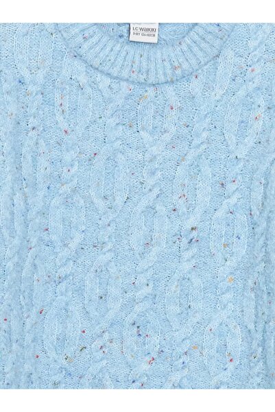 LC Waikiki LCW Kids Mavi Bisiklet Yaka Kız Çocuk Triko Kazak