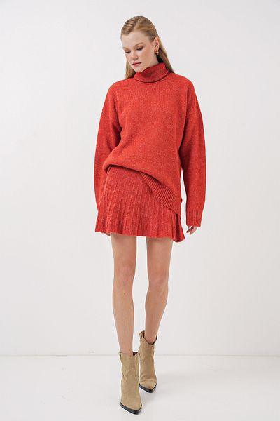 Bigdart 15891 Ziegelsteinfarbenes Pullover- und Rockstrickwaren-Set, 2 Stück