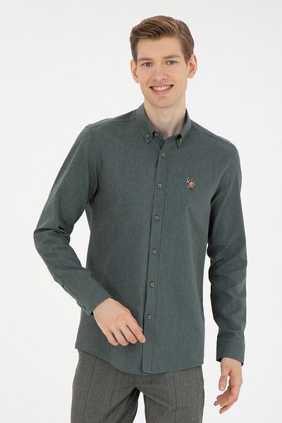 U.S. Polo Assn. ΒΑΣΗ. POLO ASSN. Πουκάμισο με σκούρο πράσινο υφή