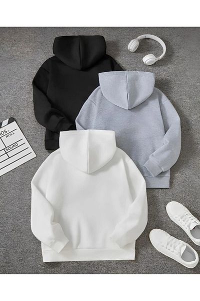 GLOWES Детски унисекс комплект от 3 броя суичъри с качулка и щампа New York Oversize