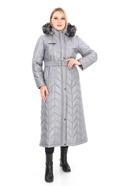 Dabenti women style Palton matlasat cu fermoar, gri, cu glugă, mărime mare
