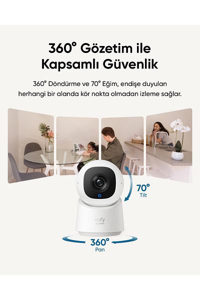 Anker Eufy Security C220 - كاميرا IP قابلة للدوران 360 درجة بالأشعة تحت الحمراء والرؤية الليلية - T8w1