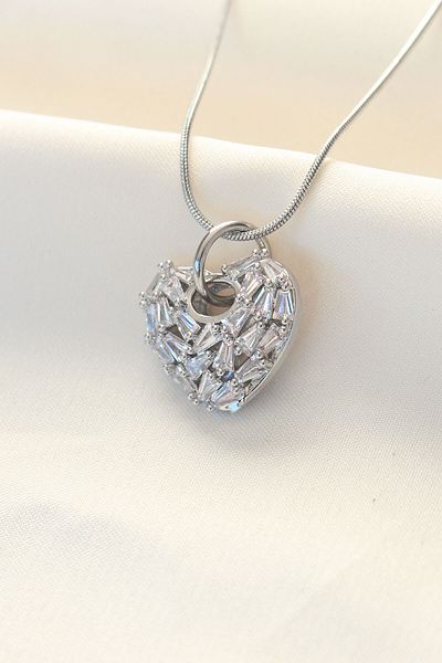 Skygo 316L Steel Special Series Silver Color Zircon Stone Heart Necklace