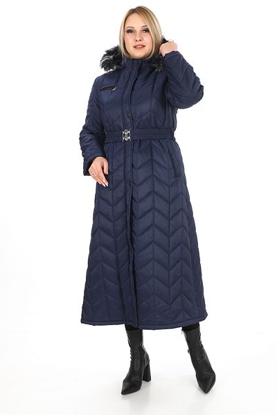Dabenti women style Palton matlasat cu fermoar, cu glugă, albastru bleumarin, mărime mare