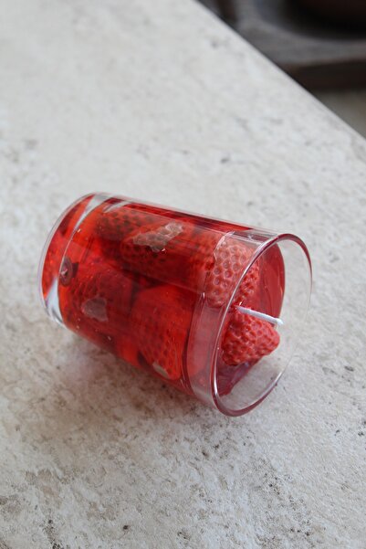 Home Çilek Reçeli Görünümlü Çilek Kokulu Dekoratif Bardak Mum