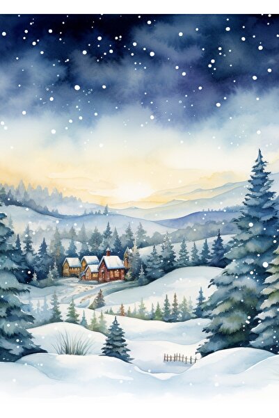 Hiras Dizayn Kuromi54 20adet Kış Manzara Kar Yılbası Desenli A4 Etkinlik Mekt...