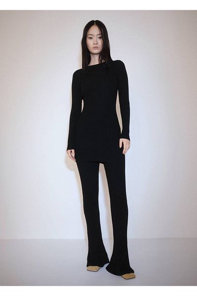 MANGO Woman Ribbed Knitwear Flared Trousers