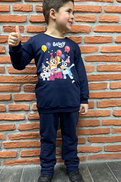 endudu Bluey Printed Stripe Flim Character Children's 2-Piece Set Kindergarten-Nursery Set 100% Cotton