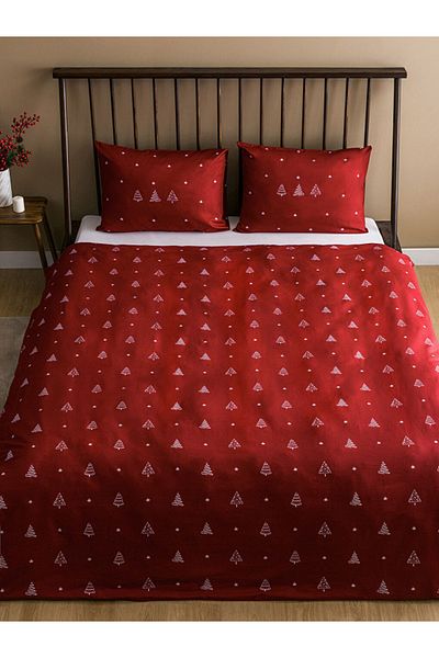 LC Waikiki Red Christmas Patterned Double Duvet Cover Set 100% Cotton 200 X 220 cm