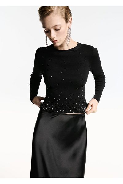MANGO Woman Pulover crop cu pietre