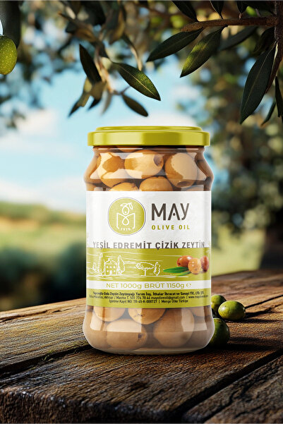 Yeşil Edremit Çizik Zeytin – 1 Kg | May Olive Oil | Taze, Katkısız, Ege’nin Seçkin Lezzeti