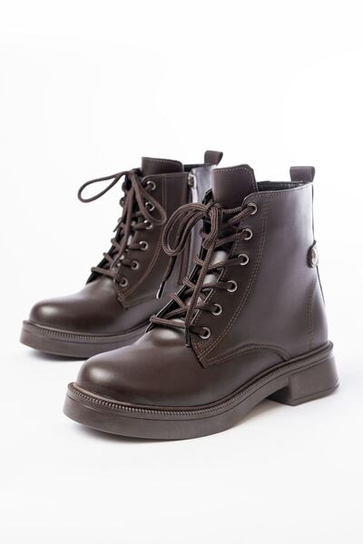 Shemard Kahve Cilt Bağcıklı Fermuarlı Günlük Kadın Bot