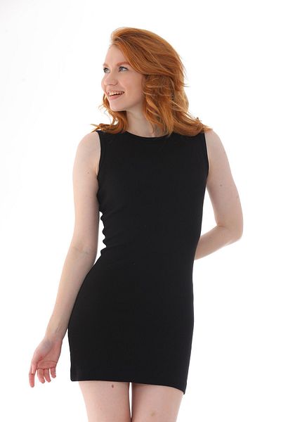 kallima Rochie neagră neagră, fără mâneci, cu decolteu ochi deasupra genunchiului, tricotată elastică, cu nervuri