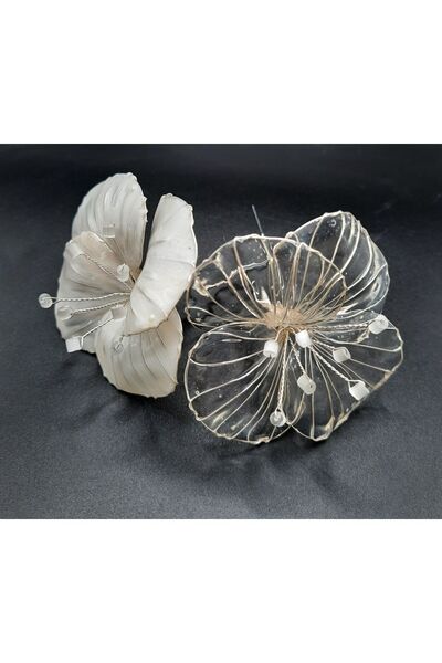 gelin Cam çiçek 2 li toka seti,firkete toka ,topuz tokası,gelin saç aksesuarı