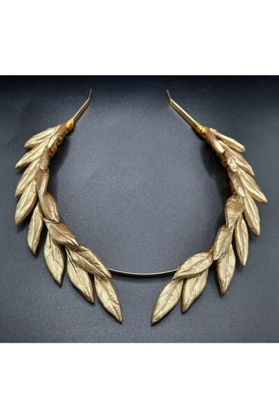 gelin Helen gold tasarım taç, helen taç,antik taç,yapraklı taç