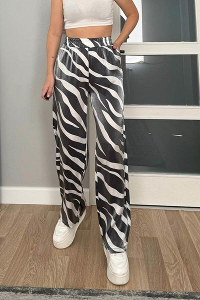 Banu Angay Gray Shiny Fabric - Zebra Patterned Trousers