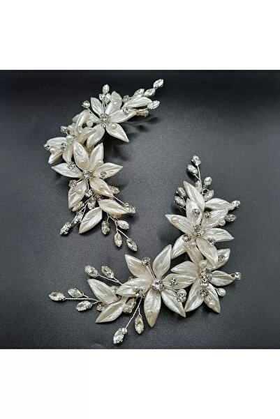 gelin Porselen Çiçekli Tasarım Ikili Toka ,tasarım Saç Aksesuarı