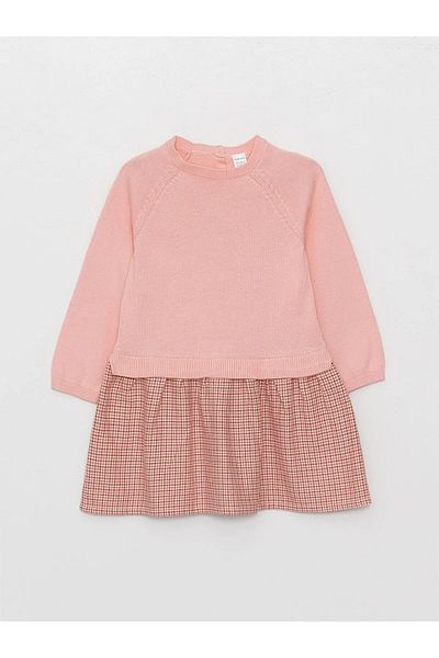 LC Waikiki Lcw Baby Pink Crew Neck Plaid Baby Girl Dress