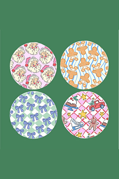 Hello Melody Design New Year Themed Set of 4 Coasters – Patterned with'Xmas J...