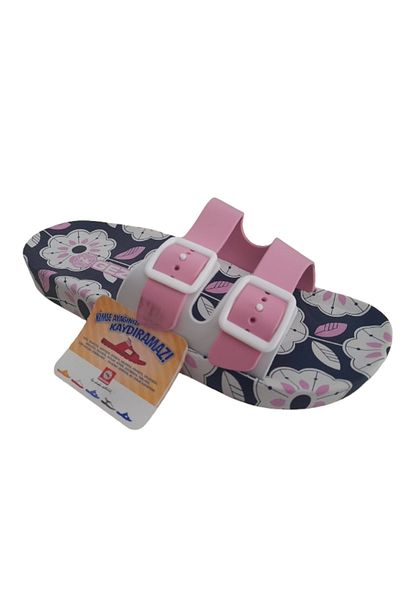 GEZER Papuci de mers zilnic pentru femei, roz-floral, cu cataramă dublă, talpă anti-alunecare