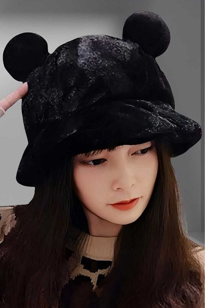Uniquetrenders Women's Cute Bear Ear Plush Bucket Hat