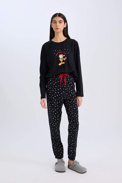 DeFacto Set pijamale elastice cu tematică de Anul Nou Garfield - mâneci lungi, talie D2299ax24wn