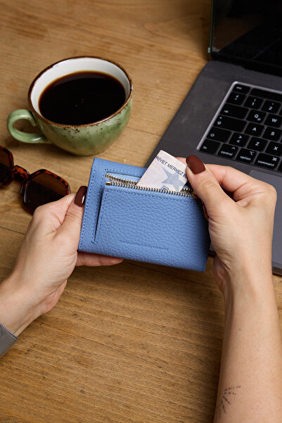 REWİNA 9147 Модель Блакитний жіночий гаманець з натуральної шкіри - Акордеон