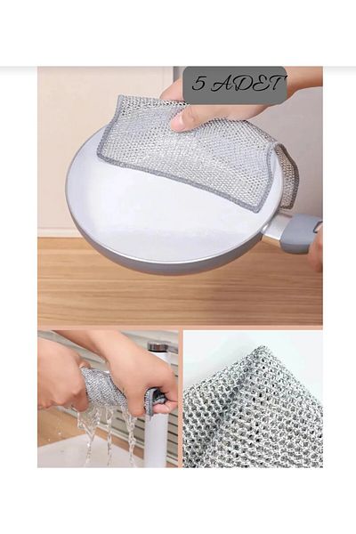 UYT LİFE (5 Pieces) Magic Cloth and Sponge - Stainless Wire, Dish Design, Wild Rust Remover