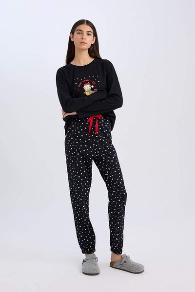 DeFacto Set pijamale elastice cu tematică de Anul Nou Garfield - mâneci lungi, talie D2299ax24wn