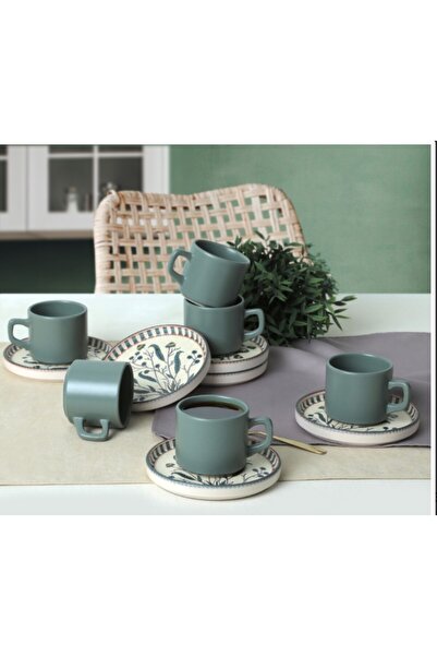 Bera stackable  çay fincanı 12 parça 6 kişilik mat yesil