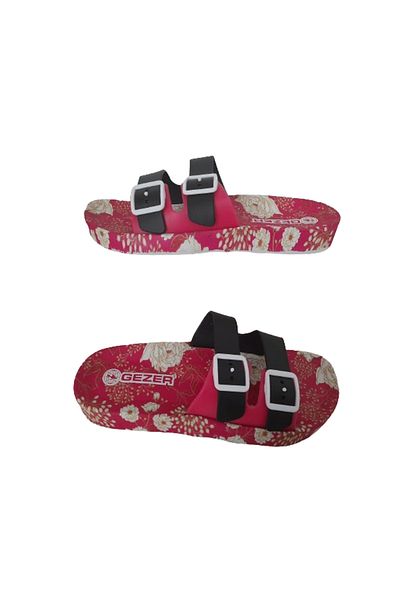 GEZER Papuci de mers zilnic pentru femei, negru-roșu, cu model floral, cu cataramă dublă, talpă anti-alunecare