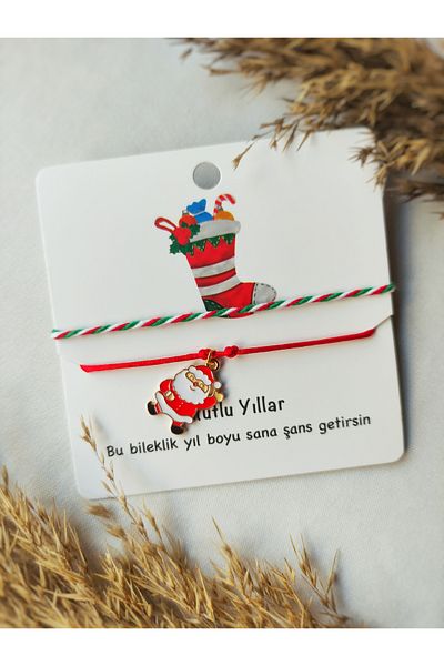Atölye Merdiven Stylish Christmas Bracelet Gift with 2 Enameled Santa Claus Detail