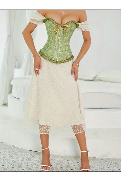 Sheinside Strapless Corset, Ruffled Lace up Body Shaper
