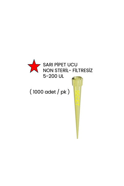 LAB PİPET UCU, SARI PİPET UCU NON STERİL- FİLTRESİZ 5-200 UL ( 1000 ADET / PK )