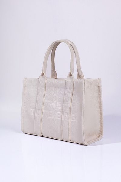 MUJGAN Γυναικεία τσάντα ώμου The Totebag Cream Hand and Cross μεσαίου μεγέθους