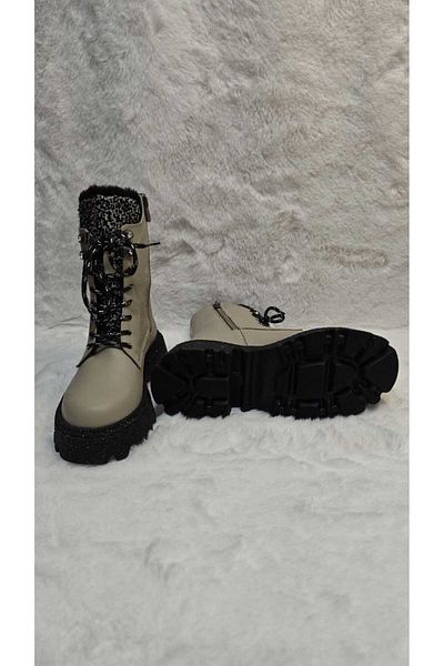 Butik Γυναικείες μπότες Merrline από γνήσιο δέρμα με κορδόνια γκλίτερ